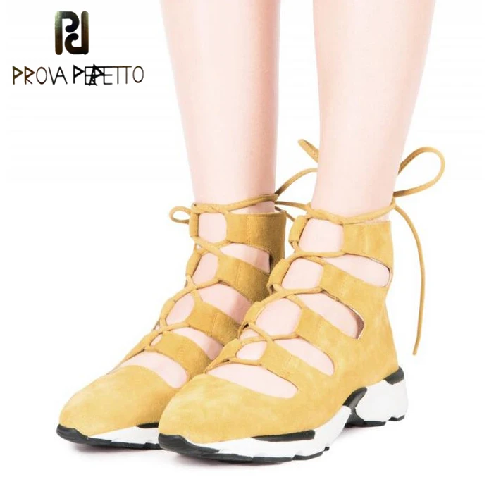 

Prova Perfetto Fashion Cross Tied Hollow Out Women's Casual Shoes Solid Color Round Toe Flat Platform Breathable Shoes Feminino