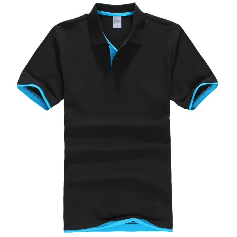 Новая модная мужская рубашка Поло летняя Горячая Повседневная однотонная мужская рубашка поло из хлопка с отложным воротником женские рубашки-поло - Цвет: black blue