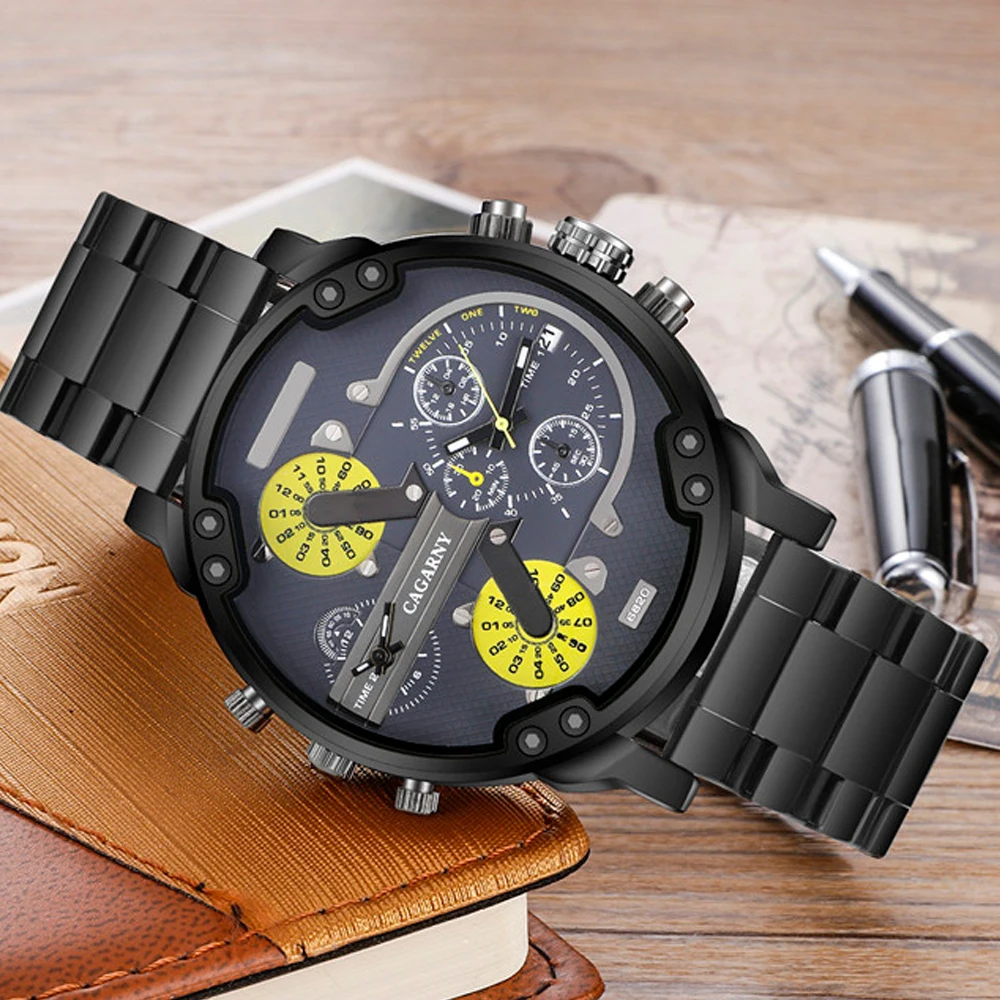 cagarny mens watches quartz watch men dual time zones big case dz military style 7331 7333 7313 7314 7311 steel band watches free shipping (28)