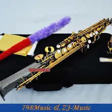 Черный никель золото прямой Bb сопрано саксофон Sax High F# G с чехлом-2 шеи