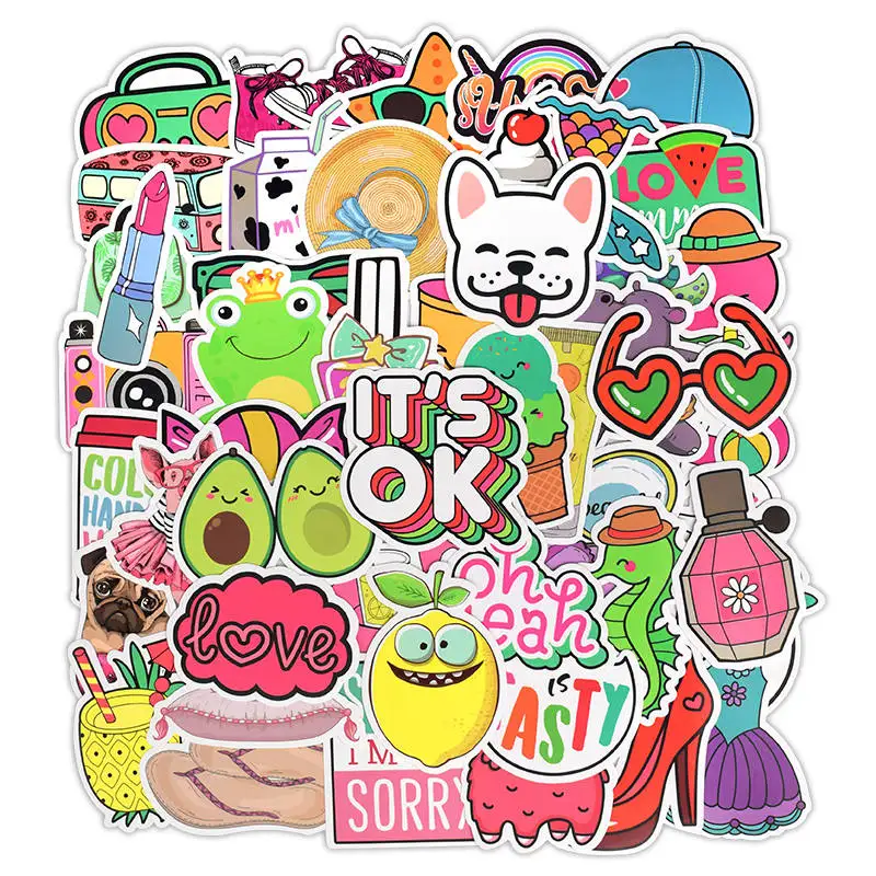 50Pcs Girls Kawaii Pink Anime Sticker DIY Stickers for Moto Car Suitcase Cute Vinyl Vsco Laptop Stickers Cartoon Sticker