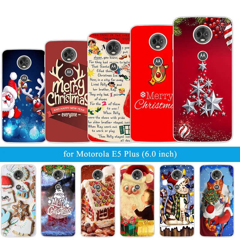 

for Motorola E5 Plus E 5 Plus Full Protective Phone Fitted Case for MOTO E5Plus Transparent Silicone Coque Christmas Night Capa