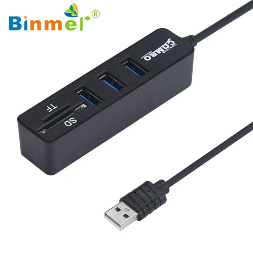 Binmer 2 в 1 комбо супер скорость USB 2,0 3 порта разветвитель концентратор+ USB кардридер Sep 15