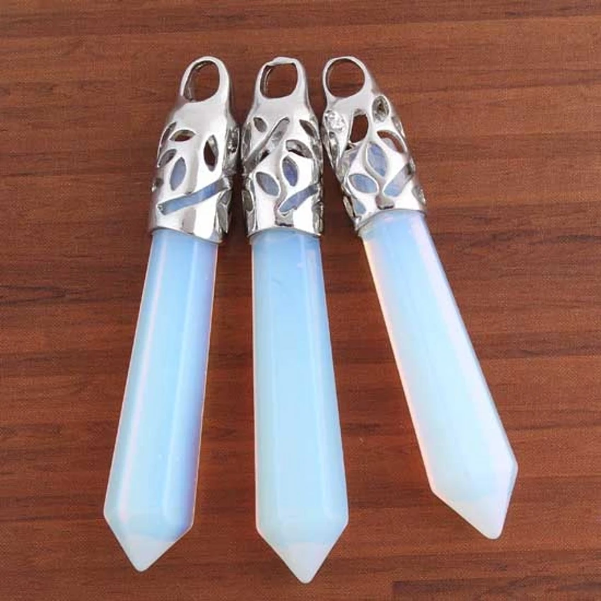 

Free Shipping wholesale 10Pcs Lucky Opalite Opal Stone Pendant Pendulum Beads 58x9mm Fit Necklace