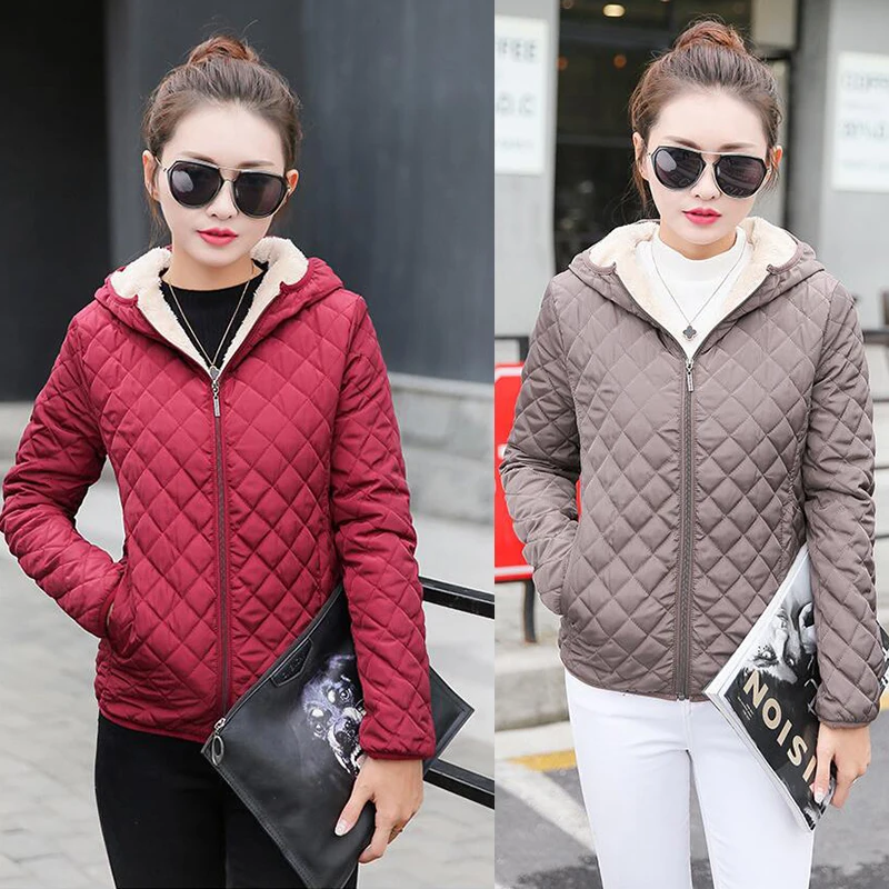 

Winter jacket women Plus velvet thick lamb hair hooded coat casual manteau femme hiver Thin and thin coat women casaco A1701