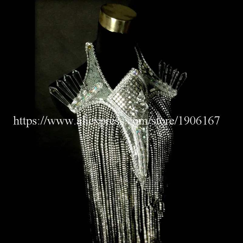 

Led Luminous Tassel Choker Carnival Catwalk Shows Evening Dress Led Stage Performance Clothes Ballroom Party Costume