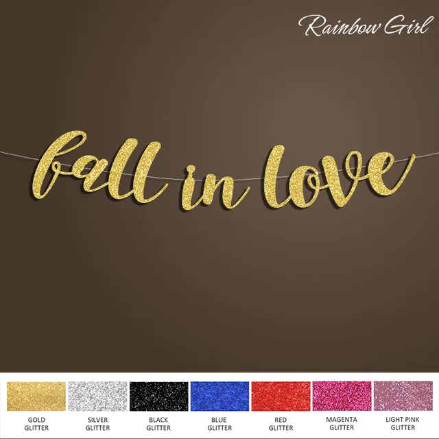 fall in love banner bridal shower sign backdrop anniversary gold