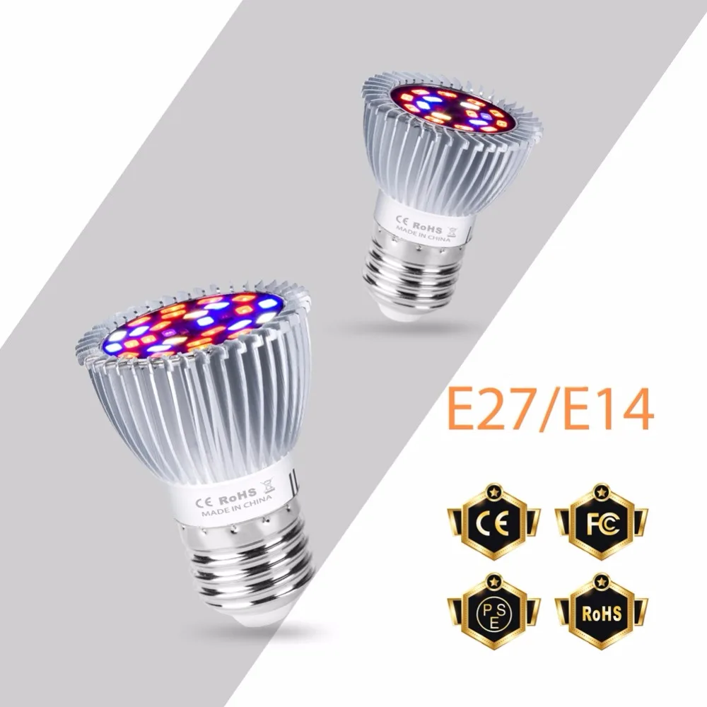 

CanLing E14 Full Spectrum Led Grow Light 18W 28W E27 Red Blue UV IR Led Phyto Lamp SMD5730 AC85-265V Indoor Grow Tent Plant Bulb