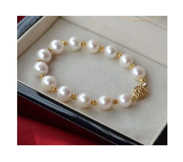 

HUGE 11-12MM ROUND SOUTH SEA GENUINE NATURAL WHITE PEARL BRACELET 14KGP GOLD CLASP