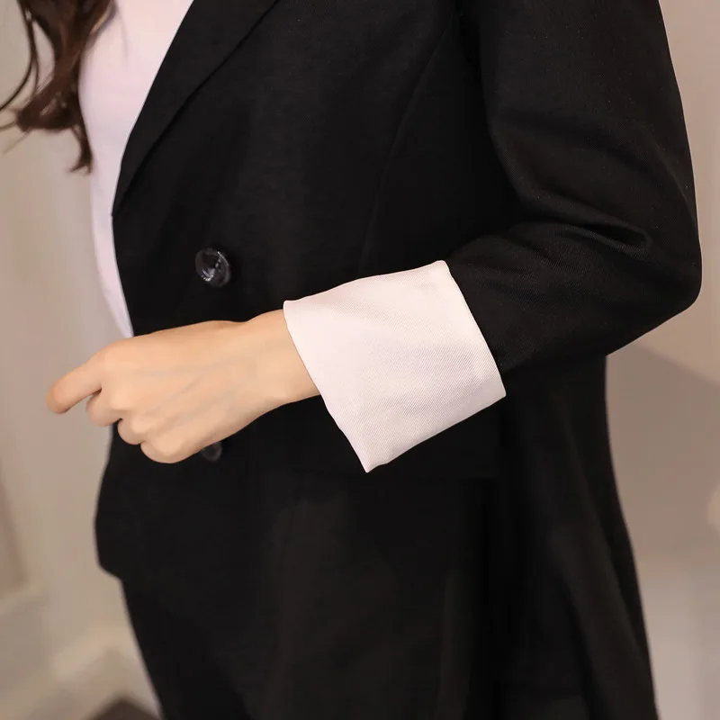 Women's pants suit Casual solid color double-breasted slim suit jacket female High quality elegant suit two-piece pants set