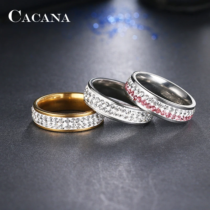Каканы кольца из нержавеющей стали для женщин двухрядные CZ модные ювелирные изделия оптом № R101 102 103