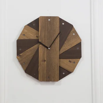 

Creative European wooden wall clock simple design Retro clock decoration timer Wooden watch home decoration 14 inches