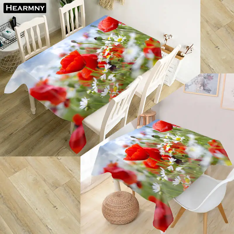

Customize 3D Tablecloth Poppy Flowers 01 Oxford Cloth Dust-proof Rectangular Table Cover For Party Home Decor 100X140cm175x175cm