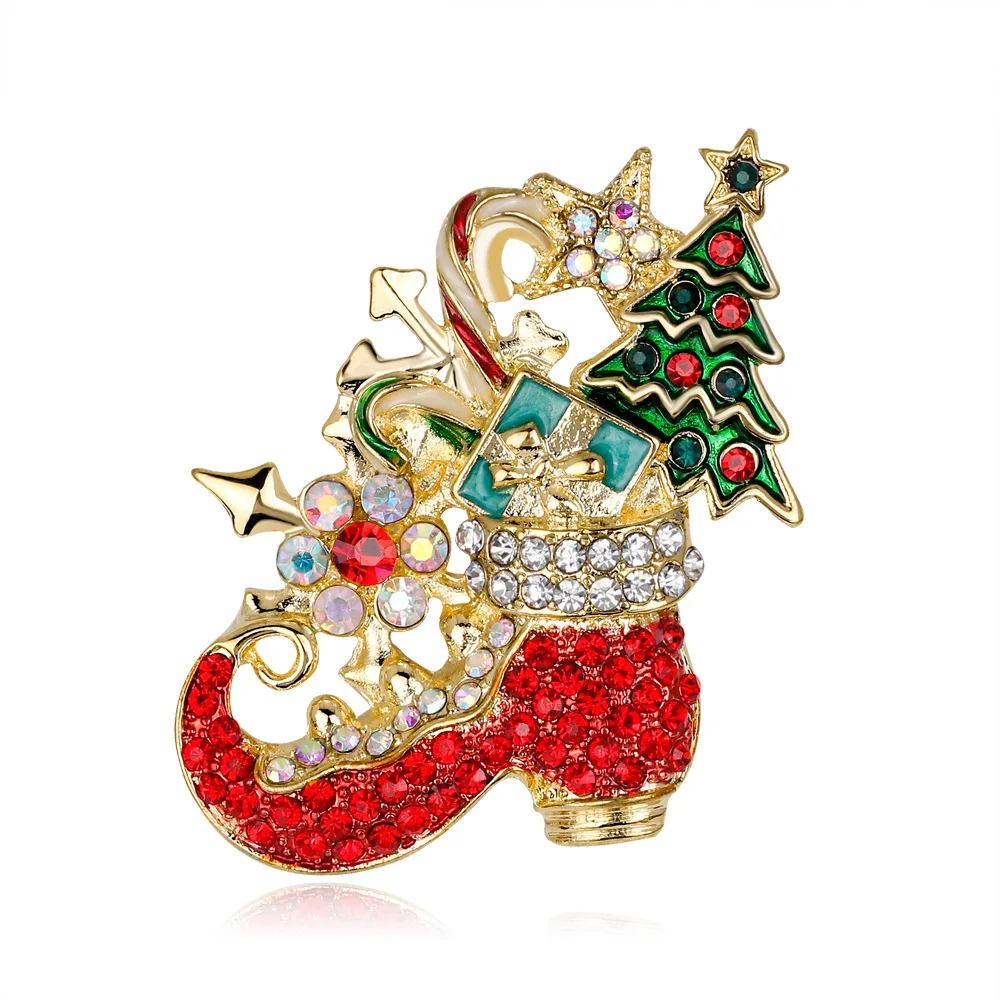 Wholesale Creative Rhinestone And Crystal Christmas Brooch Pin Gold