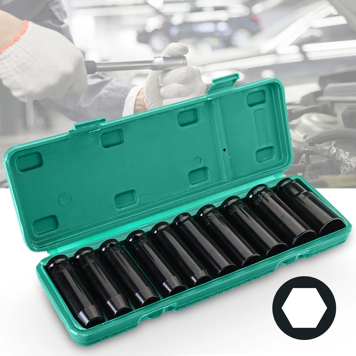 

10 Pcs Black 1 Inch 2 Inch Drive Deep Impact Socket Set Garage Tool Chrome Vanadium With Case Hand Tool Sets