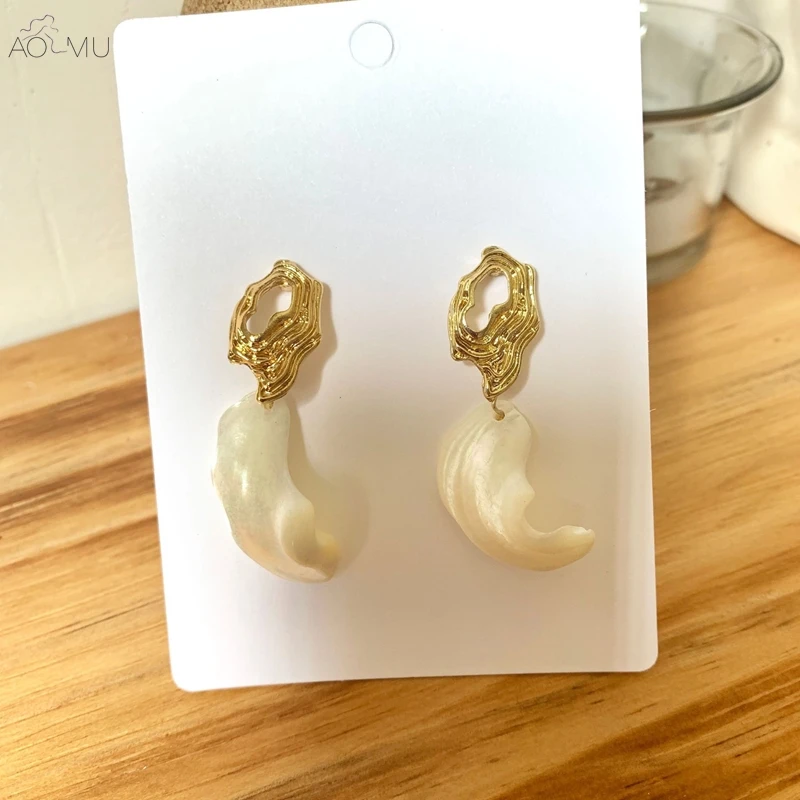 

AOMU Baroque Vintage Irregular Shell Metal Summer Dangle Drop Earrings for Women Girl Party Beach Gift Jewelry Bijoux