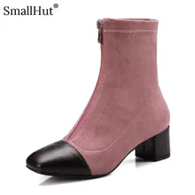 Cow Leather Ankle Boots Women Spring Autumn Ladies Square Toe Short Boots E079 Fashion Woman Pink Black High Thick Heel Boots цена Cow Leather Ankle Boots Women Spring Autumn Ladies Square Toe Short Boots E079 Fashion Woman Pink Black High Thick Heel Boots цены онлайн