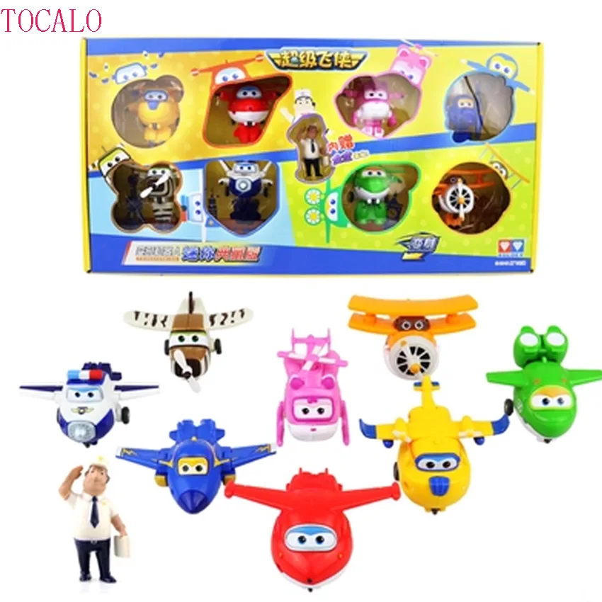 

9pcs/set Super Wings Mini Airplane ABS Robot Toys Action Figures Super Wing Transformation Jet Animation Children Gift With Box