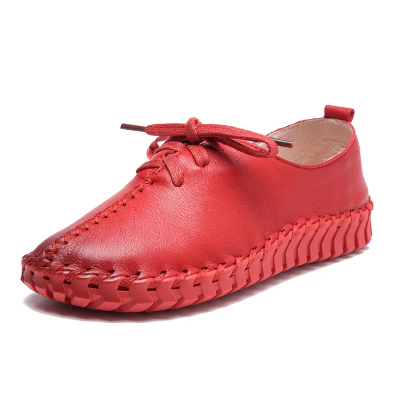 

Hot Handmade Women Shoes Fashion Round Toe Lace Up Lady Casual Shoes Women Flats Genuine Leather Shoes Brand Materity Soft Shoes