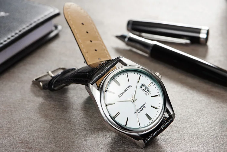 KINGNUOS Fashion Gentlemen Mens Wristwatches Auto Date Leather Strap Quartz Business Male Watches Casual Dress Waterproof Clock  (14)