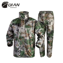 QIAN Impermeable impermeables mujeres/traje de los hombres abrigo de lluvia al aire libre con capucha de camuflaje de la motocicleta chubasquero para Camping pesca equipo de lluvia Poncho