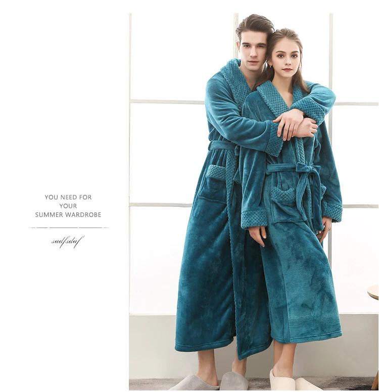 Queenral Man And Woman Robe Winter Long Bathrobe Warm Flannel Satin Male And Female Robes Sleepwear Sexy Pajamas Nightgown    9