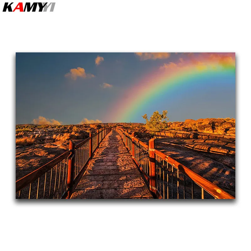 Full Round Diamond embroidery Cross stitch Rainbow bridge DIY 3D mosaic Sunset Square painting scenery | Дом и сад