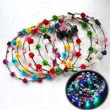 Для женщин и девочек светодиодный светильник вверх, повязка на голову с цветком, мигающие светящиеся корона Маскарад вечерние волос Венок повязка на голову светящиеся гирлянды