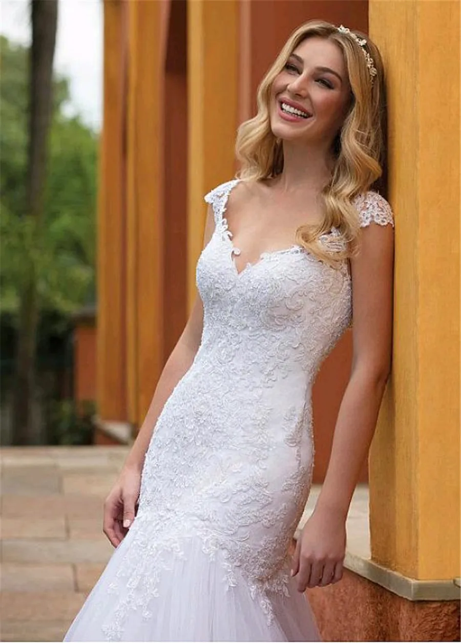 Чудесные тюлевые Свадебные платья с v-образным вырезом, с кружевными аппликациями, тонкое свадебное платье vestido de formatura