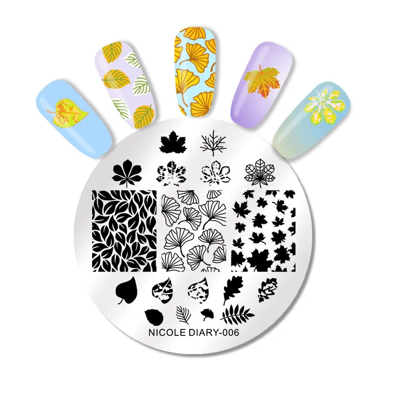 

NICOLE DIARY Nail Art Stamp Template Flower Vine Rose Leaves Floral Image Pattern Printing Plate for Manicure Stencil
