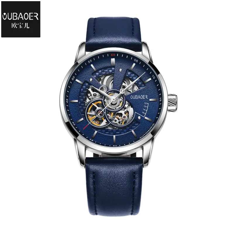 

men's watch business oubaoer mens leather wristwatch Mechanical automatic waterproof man watch luxury brand men Citizen movement