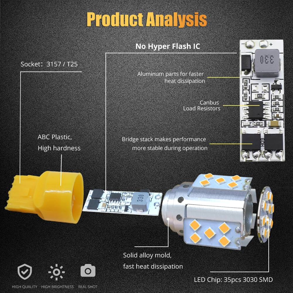 2 шт. T20 7443 35 SMD 3030 светодиодные лампы 20 Вт DC 12 В Желтый СВЕТОДИОДНЫЙ Автомобильный