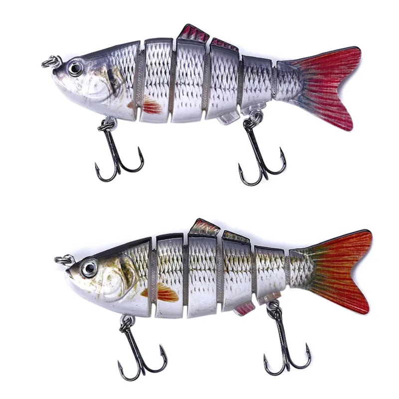

10cm Artificial Bait False Multi Joint Fish Shape Lifelike Plastic Stainless Steel Hard Lure Fishing Accessories with 2 Hooks