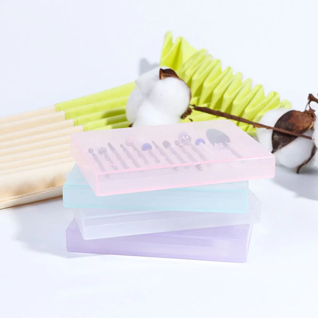 

14 Slots Empty Clear Nail Drill Bits Storage Case Box Plastic Display Grinding Heads Holder Organizer Manicure Container