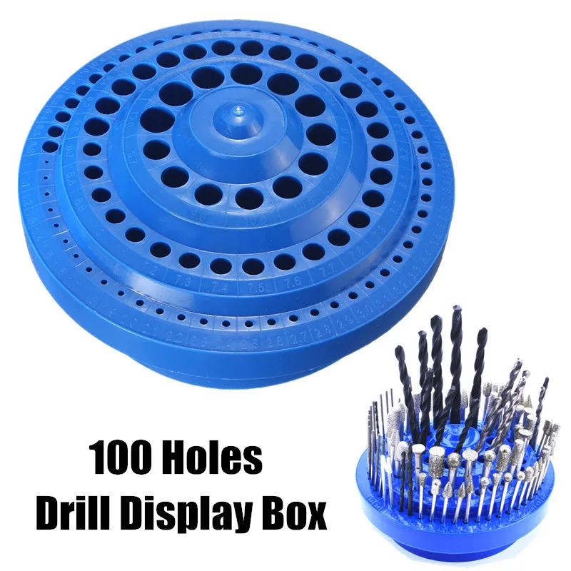 100 отверстия сверло чехол для хранения многофункциональный Пластик круглый Форма сверло Дисплей коробка синий Пластик инструмент для