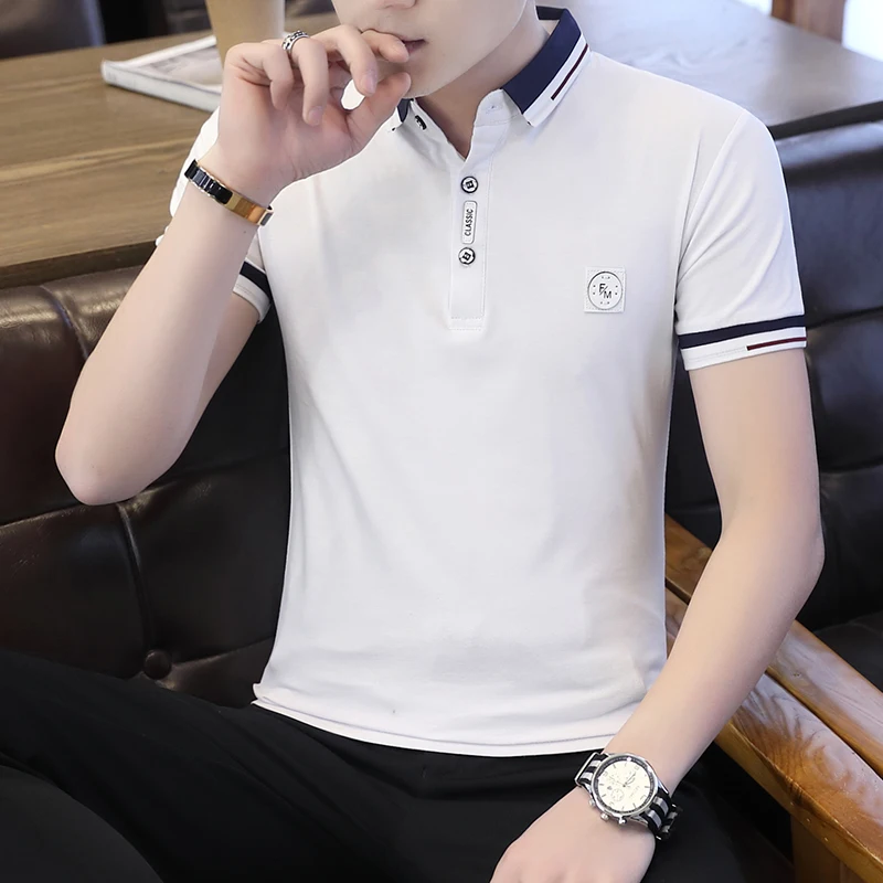 

2019 Short Sleeve men's summer trend Korean shirt collar half-sleeved