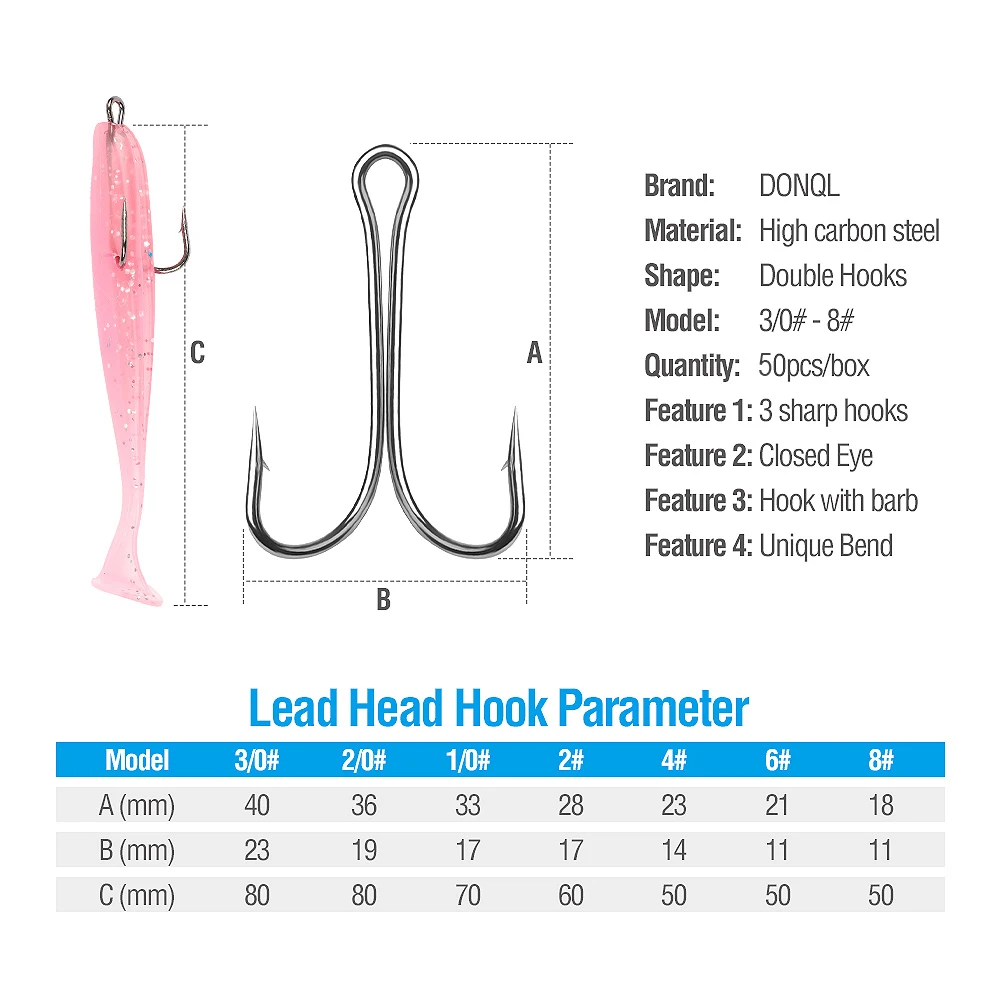 DONQL 50 шт./компл. двойной бронзовых морских рыболовных крючков для Мягкая приманка в виде червей колючий Карп удочка 8#-3/0# углеродистая Сталь Fly рыболовный крючок аксессуары