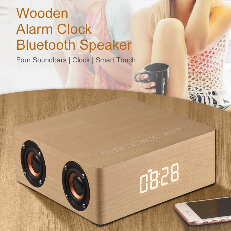 

Essidi Led Screen HIFI Wood Bluetooth Speaker Soundbar Alarm Clock Smart Touch Wireless Speaker Box