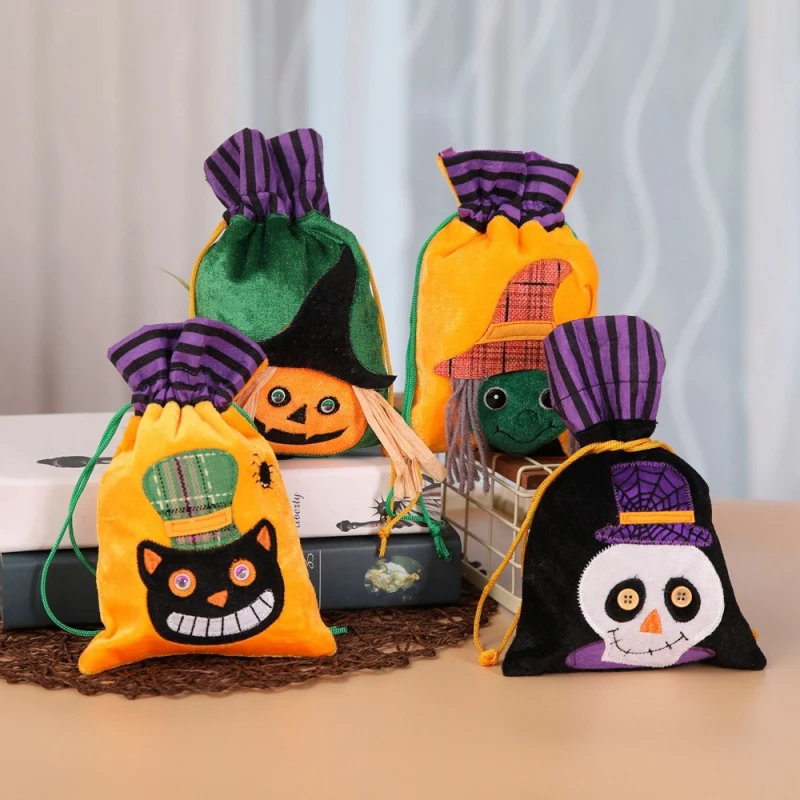

Drawstring Halloween Trick Soft and durable Treat Goody Bags Candy Bags Snacks Pouch Halloween Party Supplies