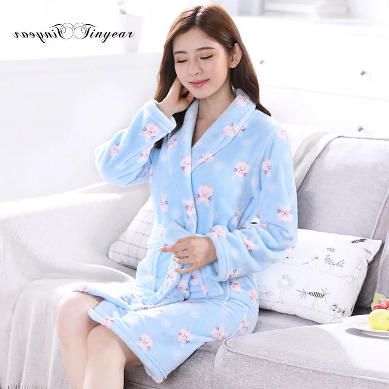 Tinyear Best quality womens fleece robe full sleeve animal pattern home