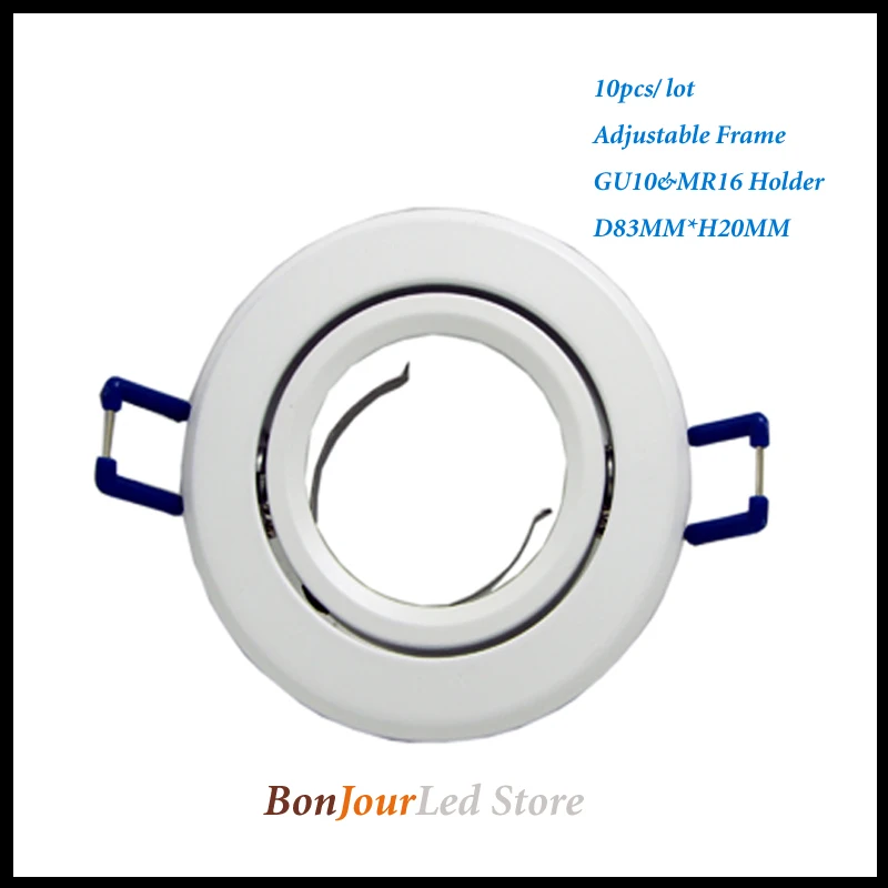 

10pcs/lot Round White Recessed LED Ceiling Light Adjustable Frame 83mm MR16 GU10 Bulb Fixture Downlight Holder