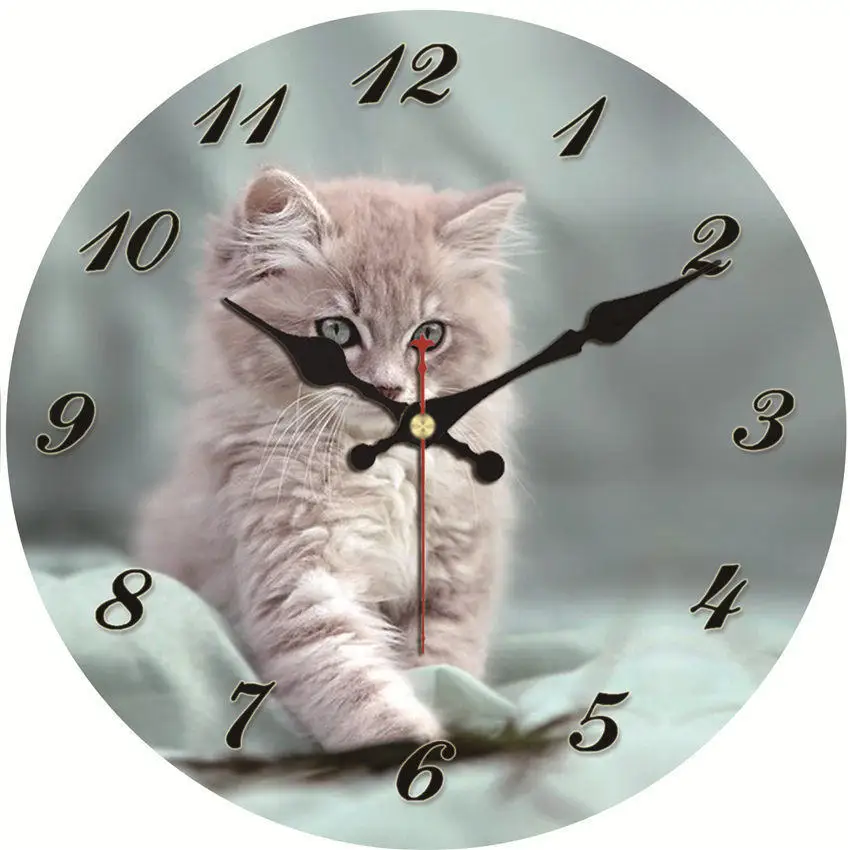 16 дюймов милый Кот настенные часы, винтажный Узор Деревянные картонные настенные часы, европейские ретро часы для шикарного домашнего офиса Кафе Декор - Цвет: Cat Wall Clock 15