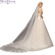 3M two Layer Lace Edge with sequins White Ivory Cathedral Wedding Veil Long Bridal Veil Cheap Wedding Accessories Veu de Noiva