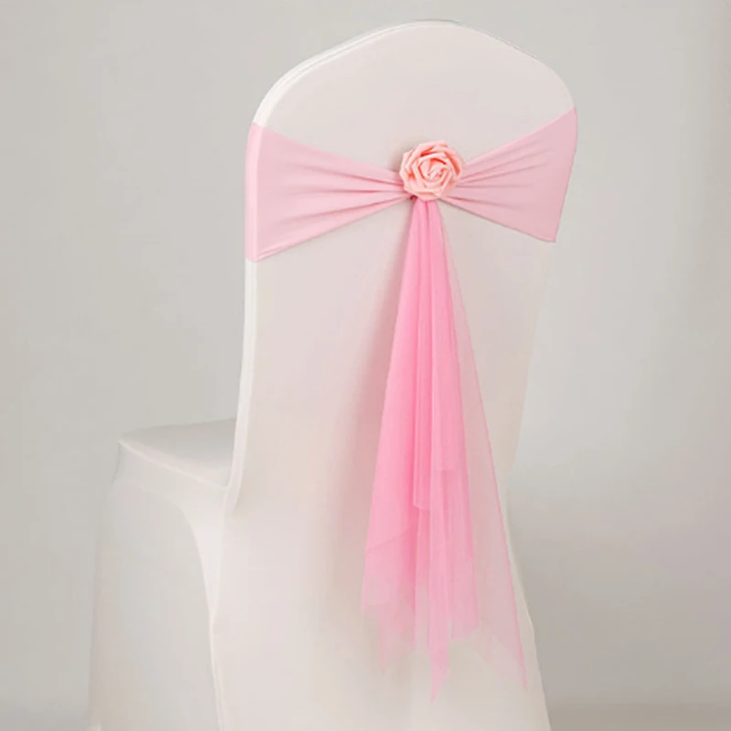 5 цветов спандекс пояса с розовыми шариками искусственный цветок и лента на стул из органзы Свадьба лайкра галстук-бабочка резинка-украшение - Цвет: pink