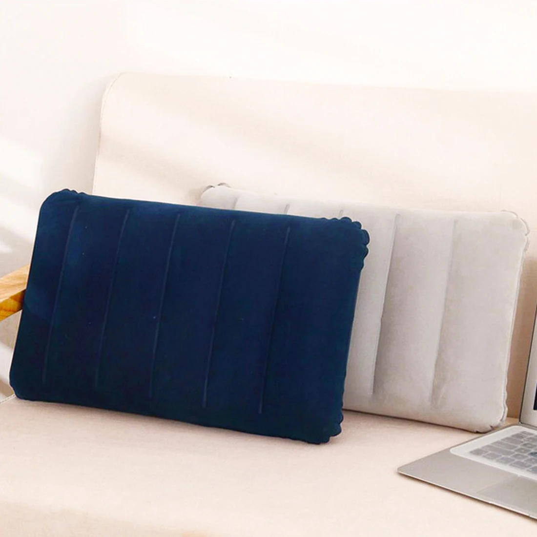 Portable Folding Air Inflatable Pillow Flocking Cushion for Travel Plane 46*30cm | Дом и сад