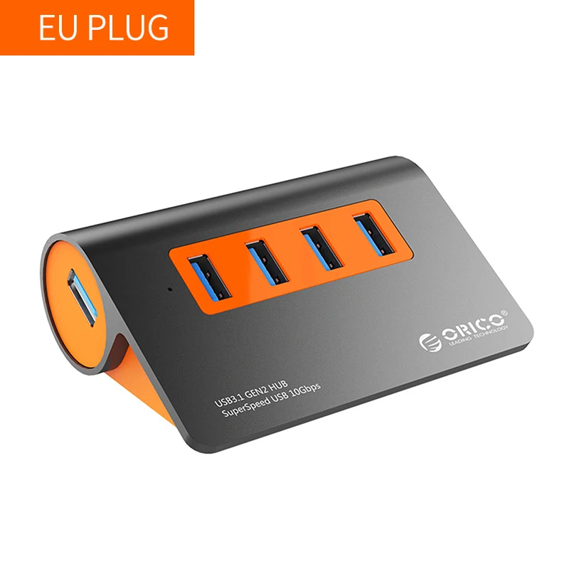 ORICO USB3.1 Gen2 концентратор Алюминиевый usb-хаб PC сплиттер 10 Гбит/с супер скорость с 12 В адаптер питания для samsung Galaxy S9/S8/Note - Цвет: EU PLUG