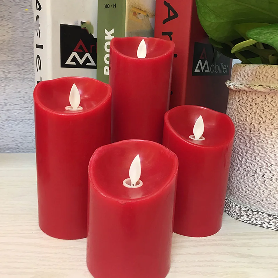 Flameless battery operated led red candle,Made by paraffin red wax/dancing flame candle light