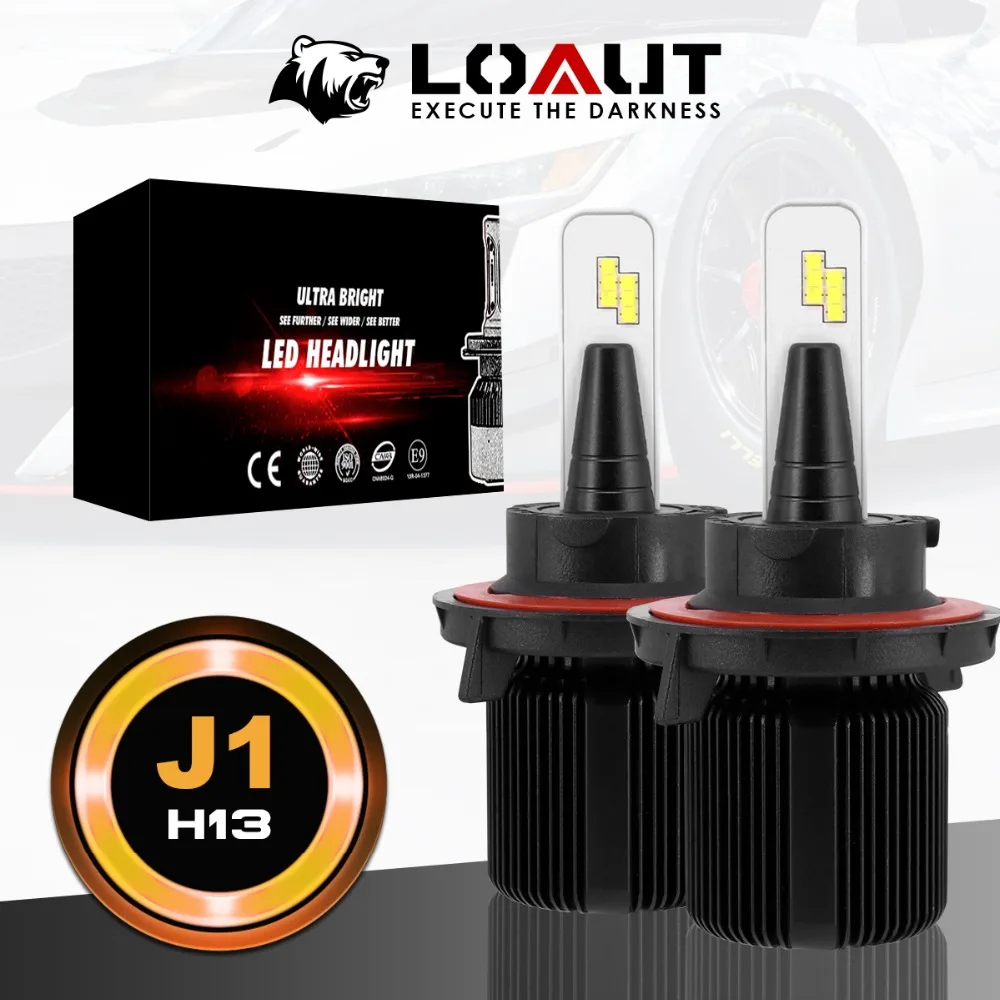 

2018 LOAUT J1 H13 Car LED Headlight Bulbs Kit Hi-Lo Beam 50W 8000LM 6000K 12V Automobiles Headlamp CSP Chips