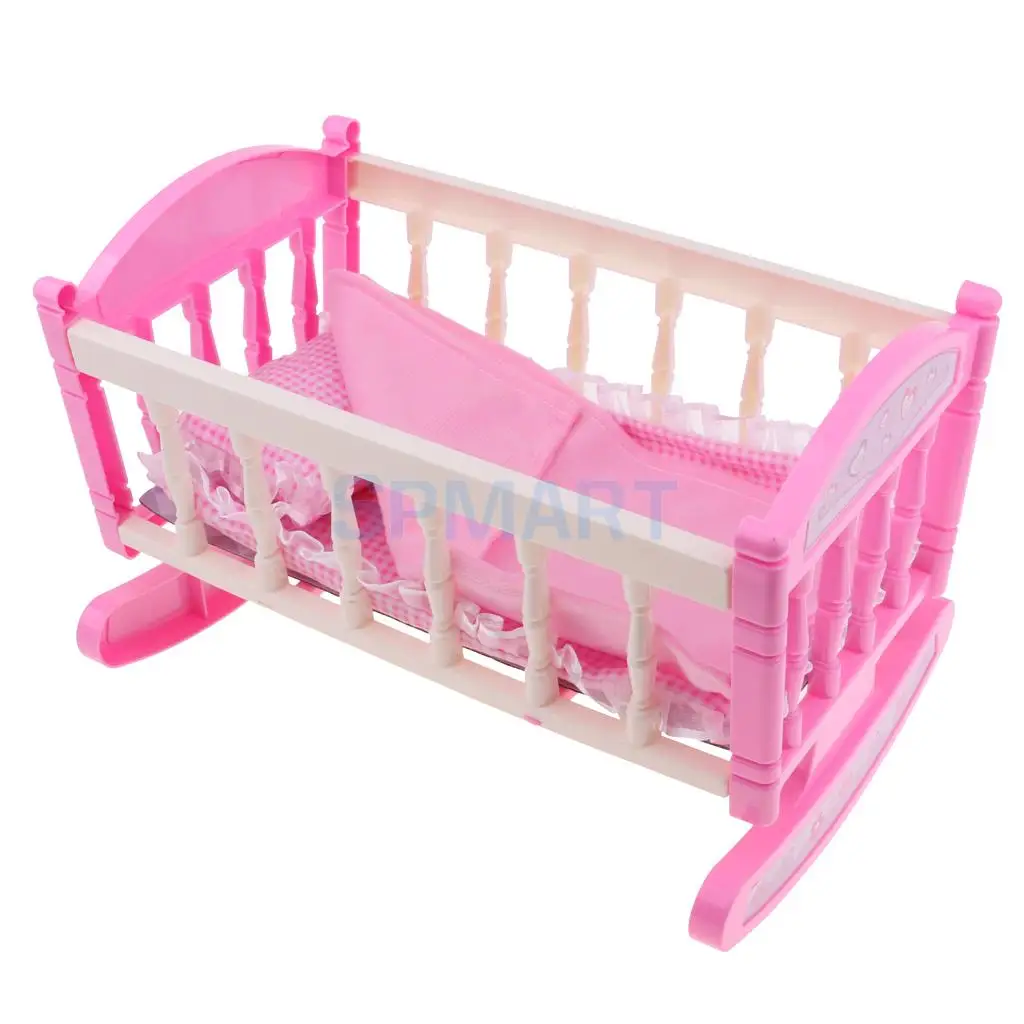 Princess Cradle Bed Dollhouse Furniture Decor for 9-11inch Girl Baby Doll Accessory Kids Pretend Play Toy Birthday Gift