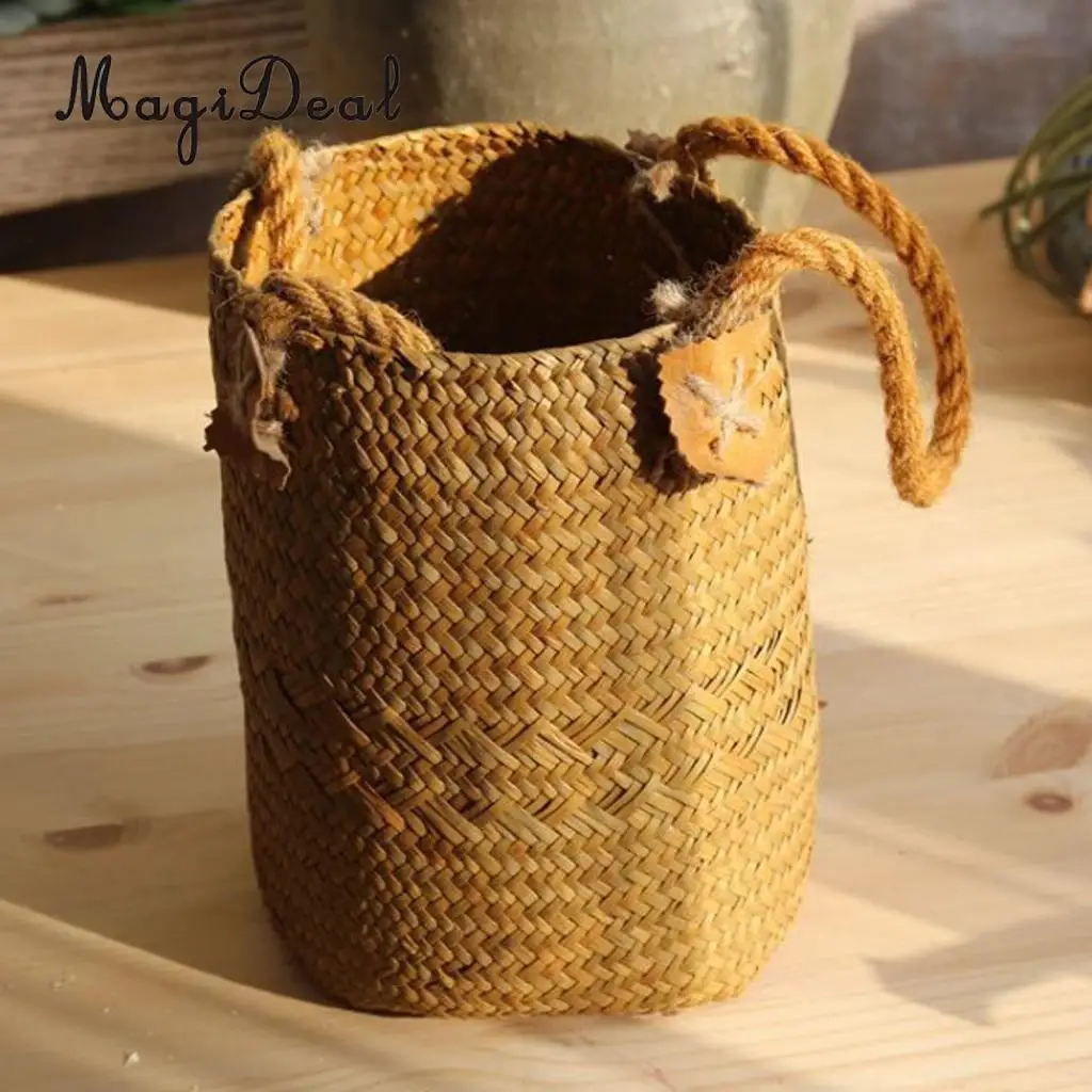 Hand Woven Storage Basket Garden Indoor Planter Pot Vase Holder Box Bin Case Storage Organizer Bag
